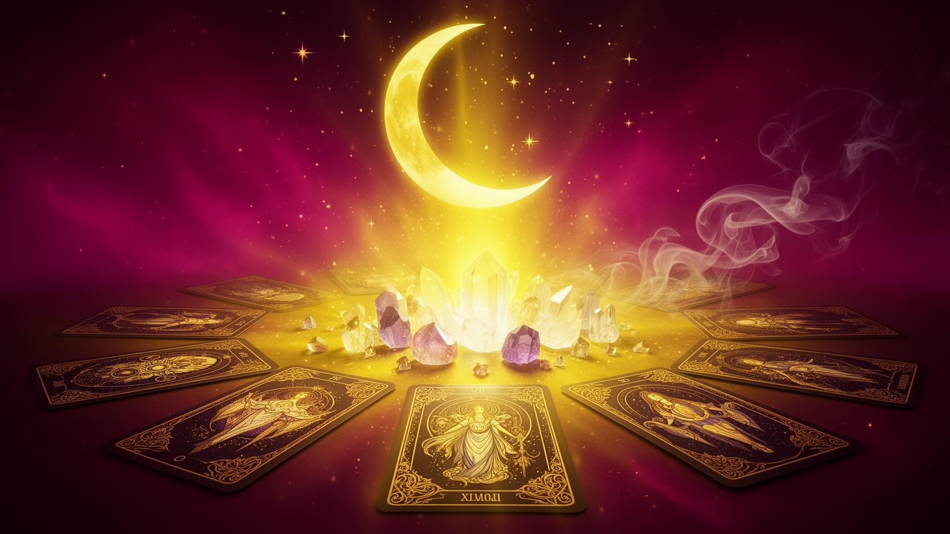 Mystical tarot with golden moon